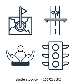 Set of 4 vector icons such as Map, Highway, Social care, Traffic lights, web UI editable icon pack, pixel perfect
