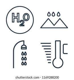Set of 4 vector icons such as H2o, Rainy Landscape, Shower, Temperature, web UI editable icon pack, pixel perfect