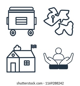 Set of 4 vector icons such as Recycle bin, Africa, Hall, Social care, web UI editable icon pack, pixel perfect