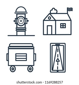 Set of 4 vector icons such as Hydrant, Hall, Recycle bin, Gps, web UI editable icon pack, pixel perfect