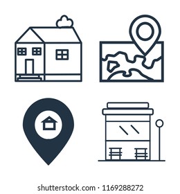 Set of 4 vector icons such as Church, Map, Placeholder, Bus stop, web UI editable icon pack, pixel perfect