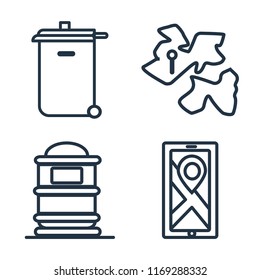 Set of 4 vector icons such as Recycling bin, Africa, Mailbox, Map, web UI editable icon pack, pixel perfect