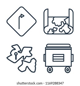 Set of 4 vector icons such as Turn, Map, Africa, Recycle bin, web UI editable icon pack, pixel perfect