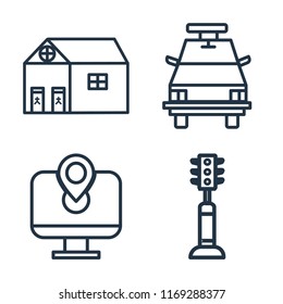Set of 4 vector icons such as Toilet, Police car, Map, Traffic light, web UI editable icon pack, pixel perfect