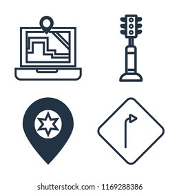 Set of 4 vector icons such as Map, Traffic light, Placeholder, Turn, web UI editable icon pack, pixel perfect