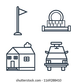 Set of 4 vector icons such as Flag, Sewage, Church, Police car, web UI editable icon pack, pixel perfect