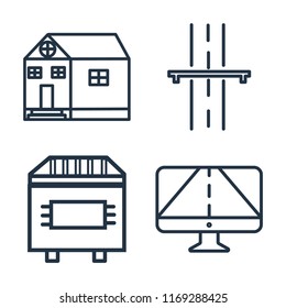 Set of 4 vector icons such as School, Highway, Trash bin, Gps, web UI editable icon pack, pixel perfect