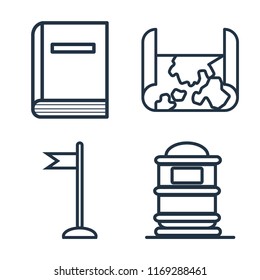 Set of 4 vector icons such as Library, Map, Flag, Mailbox, web UI editable icon pack, pixel perfect