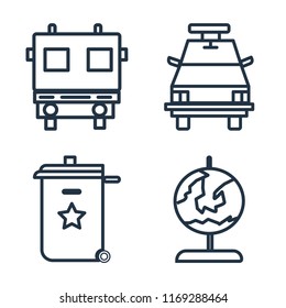 Set of 4 vector icons such as Fire truck, Police car, Recycle bin, Globe, web UI editable icon pack, pixel perfect