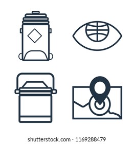 Set of 4 vector icons such as Recycling bin, Globe, Lunchbox, Radar, web UI editable icon pack, pixel perfect