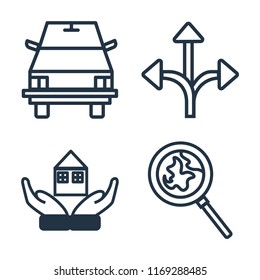 Set of 4 vector icons such as School bus, Turn, House, Search, web UI editable icon pack, pixel perfect