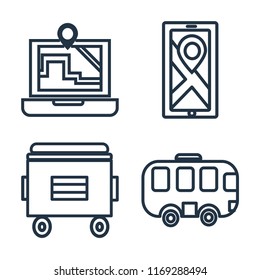 Set of 4 vector icons such as Map, Recycle bin, Bus, web UI editable icon pack, pixel perfect