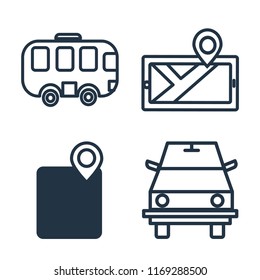 Set of 4 vector icons such as Bus, Map, Gps, Road sweeper, web UI editable icon pack, pixel perfect