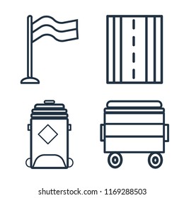 Set of 4 vector icons such as Flag, Road, Recycling bin, Bin, web UI editable icon pack, pixel perfect
