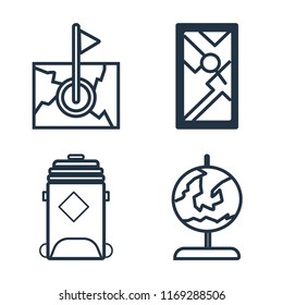 Set of 4 vector icons such as Map, Recycling bin, Globe, web UI editable icon pack, pixel perfect