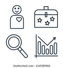 Set of 4 vector icons such as Employee, Briefcase, Magnifying glass, Analytics, web UI editable icon pack, pixel perfect