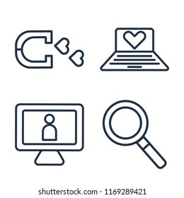 Set of 4 vector icons such as Magnet, Laptop, Monitor, Magnifying glass, web UI editable icon pack, pixel perfect
