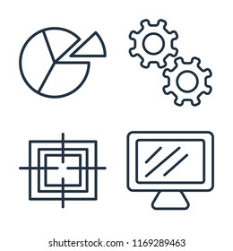 Set of 4 vector icons such as Pie chart, Gear, Target, Laptop, web UI editable icon pack, pixel perfect