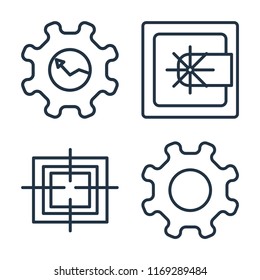 Set of 4 vector icons such as Gear, Safebox, Target, web UI editable icon pack, pixel perfect