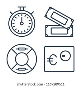 Set of 4 vector icons such as Chronometer, Money, Lifeguard, Euro, web UI editable icon pack, pixel perfect
