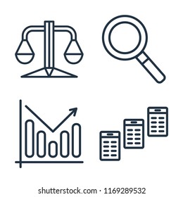 Set of 4 vector icons such as Balance, Magnifying glass, Analytics, Newspaper, web UI editable icon pack, pixel perfect