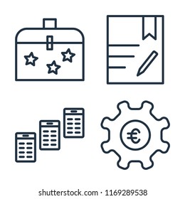 Set of 4 vector icons such as Briefcase, Contract, Newspaper, Gear, web UI editable icon pack, pixel perfect