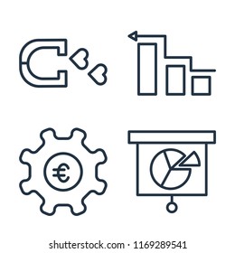 Set of 4 vector icons such as Magnet, Diagram, Gear, Analytics, web UI editable icon pack, pixel perfect