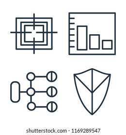 Set of 4 vector icons such as Target, Bar chart, Diagram, Shield, web UI editable icon pack, pixel perfect