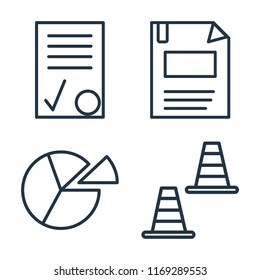 Set of 4 vector icons such as Contract, Diskette, Pie chart, Cone, web UI editable icon pack, pixel perfect