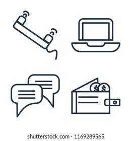 Set of 4 vector icons such as Phone call, Laptop, Chat, Wallet, web UI editable icon pack, pixel perfect