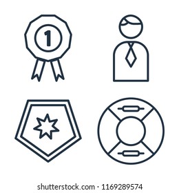 Set of 4 vector icons such as Prize, Businessman, Shield, Lifeguard, web UI editable icon pack, pixel perfect