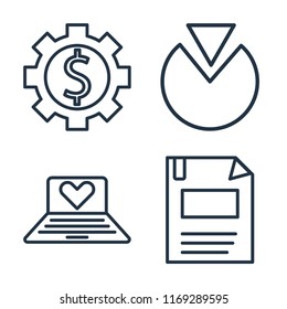Set of 4 vector icons such as Gear, Pie chart, Laptop, Diskette, web UI editable icon pack, pixel perfect