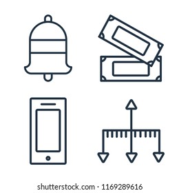 Set of 4 vector icons such as Bell, Money, Smartphone, Hierarchical structure, web UI editable icon pack, pixel perfect