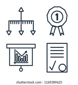 Set of 4 vector icons such as Hierarchical structure, Prize, Bar chart, Contract, web UI editable icon pack, pixel perfect