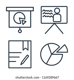 Set of 4 vector icons such as Presentation, Contract, Pie chart, web UI editable icon pack, pixel perfect