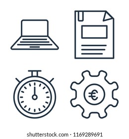 Set of 4 vector icons such as Laptop, Diskette, Chronometer, Gear, web UI editable icon pack, pixel perfect