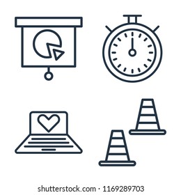 Set of 4 vector icons such as Presentation, Chronometer, Laptop, Cone, web UI editable icon pack, pixel perfect