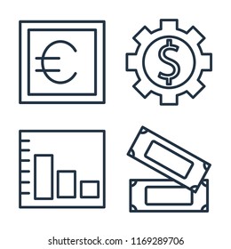 Set of 4 vector icons such as Euro, Gear, Bar chart, Money, web UI editable icon pack, pixel perfect