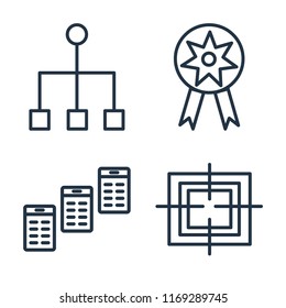 Set of 4 vector icons such as Hierarchical structure, Prize, Newspaper, Target, web UI editable icon pack, pixel perfect