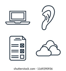 Set of 4 vector icons such as Laptop, Listening, Test, Cloud, web UI editable icon pack, pixel perfect