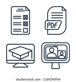 Set of 4 vector icons such as Test, Pdf, Learning, Video call, web UI editable icon pack, pixel perfect
