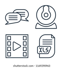 Set of 4 vector icons such as Chat, Webcam, Video player, Xls, web UI editable icon pack, pixel perfect