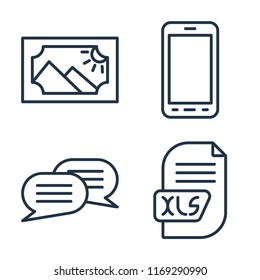 Set of 4 vector icons such as Image, Smartphone, Chat, Xls, web UI editable icon pack, pixel perfect