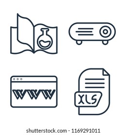 Set of 4 vector icons such as Science book, Projector, Browser, Xls, web UI editable icon pack, pixel perfect