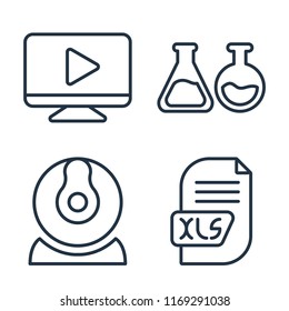 Set of 4 vector icons such as Video player, Chemistry, Webcam, Xls, web UI editable icon pack, pixel perfect