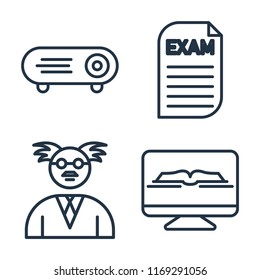 Set of 4 vector icons such as Projector, Exam, Professor, Ebook, web UI editable icon pack, pixel perfect