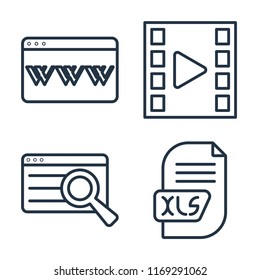 Set of 4 vector icons such as Browser, Video player, Search, Xls, web UI editable icon pack, pixel perfect