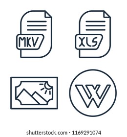 Set of 4 vector icons such as Mkv, Xls, Image, Wikipedia, web UI editable icon pack, pixel perfect