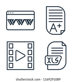 Set of 4 vector icons such as Browser, Homework, Video player, Xls, web UI editable icon pack, pixel perfect