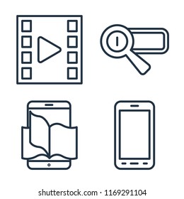Set of 4 vector icons such as Video player, Search engine, Ebook, Smartphone, web UI editable icon pack, pixel perfect
